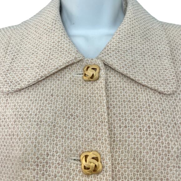 Bosch White Beige Cream Gold Button Luxury Regal Tweed Skirt Suit size 6 / L - Picture 12 of 13